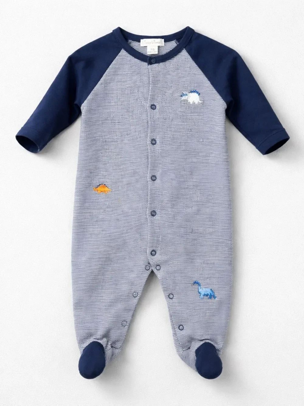 Kissy Kissy navy blue baby boy footie with dinosaur embroidery Pima cotton 3-6 m